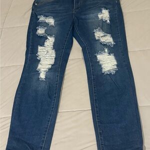 Fashion Nova Diggin For Gold Distressed Dark Denim Jeans